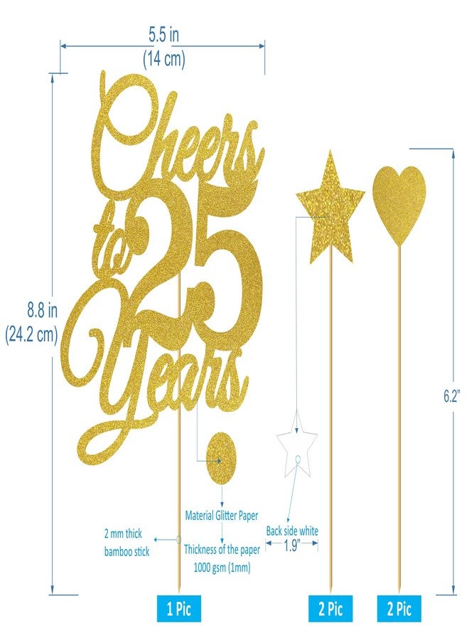 SVM CRAFT زينة كعكة عيد ميلاد SVM CRAFT® اللامعة "Cheers to 25 years" (ذهبية)، زينة كعكة عيد ميلاد سعيد 25، زينة كعكة حفلة "Cheers to 25 years"، لوازم (d-2) - Image 2